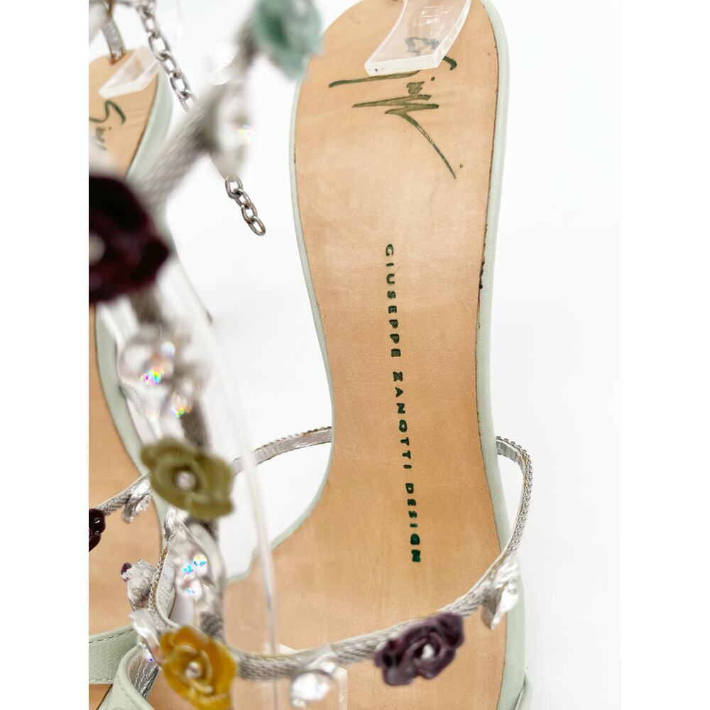Giuseppe Zanotti Vintage Mint Green Crystal Floral T Strap Heeled Sandals US 7.5 - Picture 11 of 13